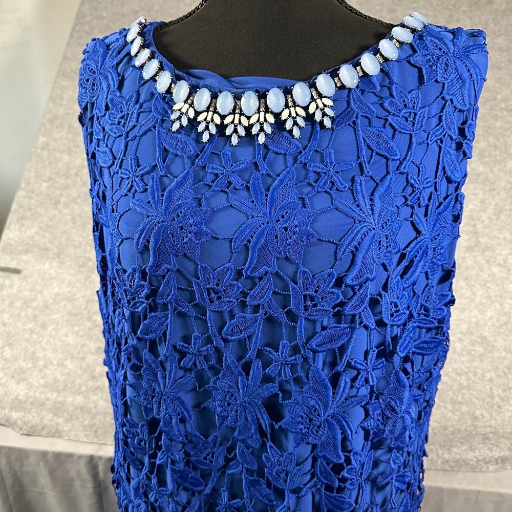 Lauren Ralph Lauren Dress Womens 16W Blue Lace Beaded Neck Sheath